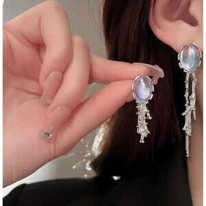 Drop Earrings Faux Moonstone Asymmetrical Assym Romantic Goth Gothcore Gothic